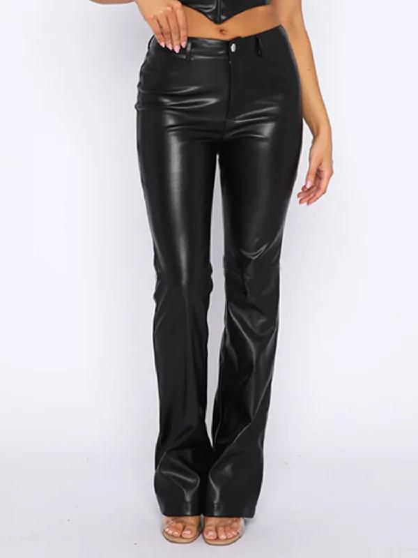 PU Leather High Waist Straight Pants High-Waist Jeans