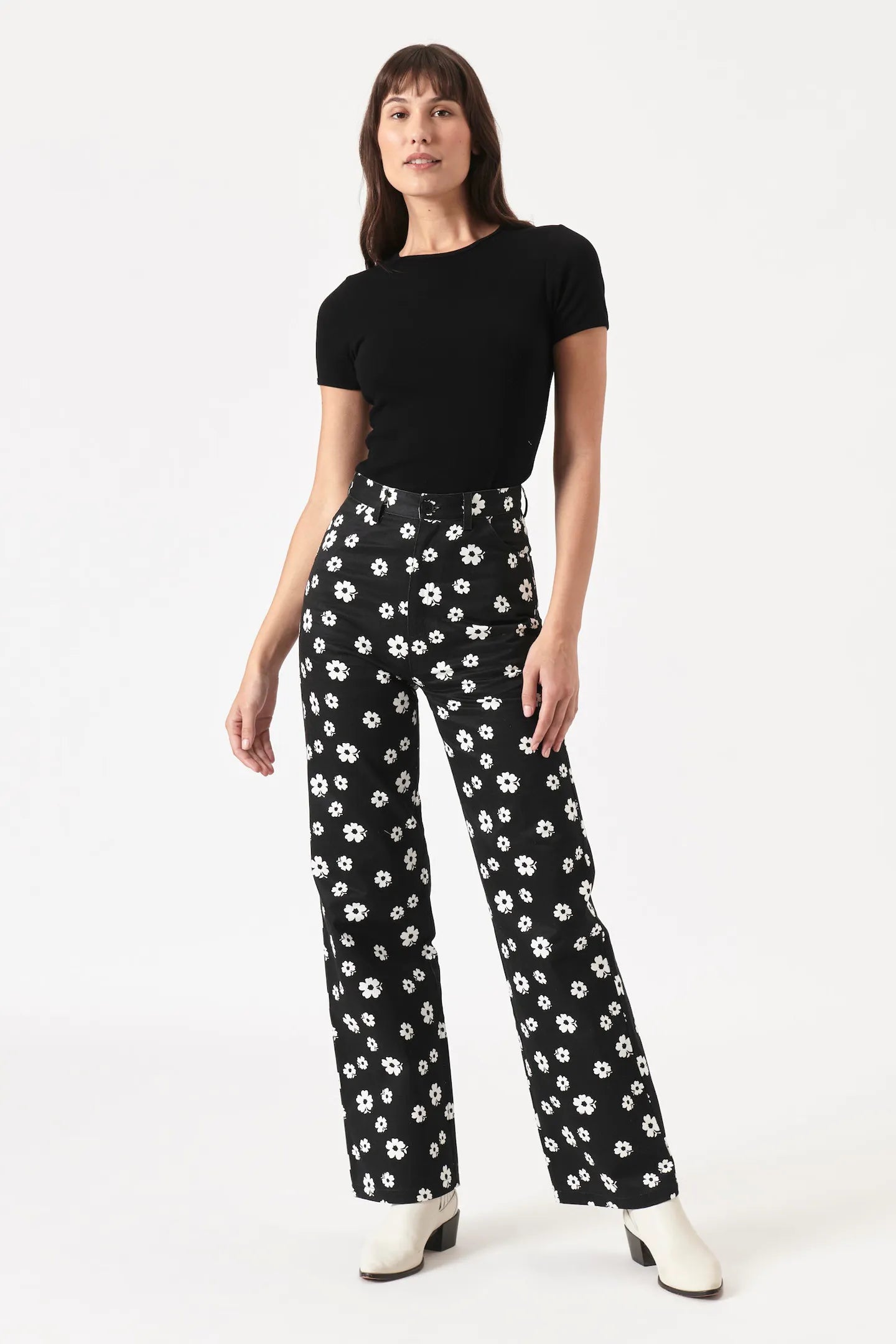 ROLLAS FOLK FLORAL HEIDI PANT - BLACK Elegant High-Waist Pants