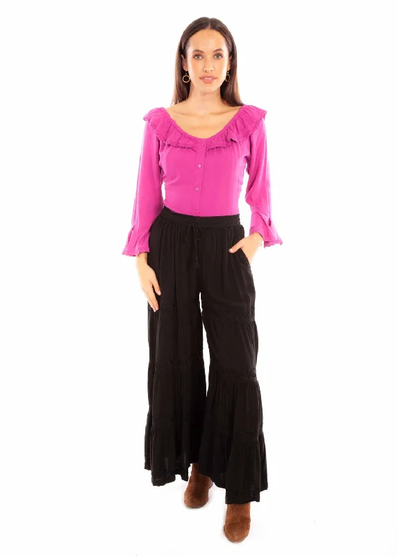 Scully Womens Black Rayon Palazzo Pants L Formal Slim Pants