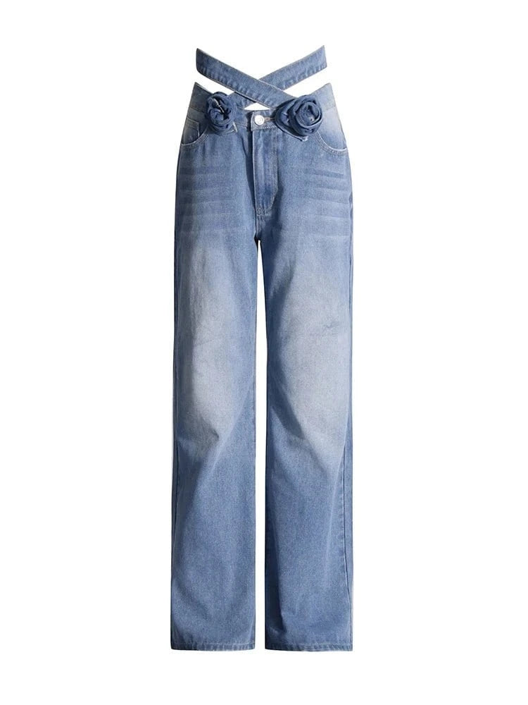 Split Denim Pants Fashionable Button-Up Pants