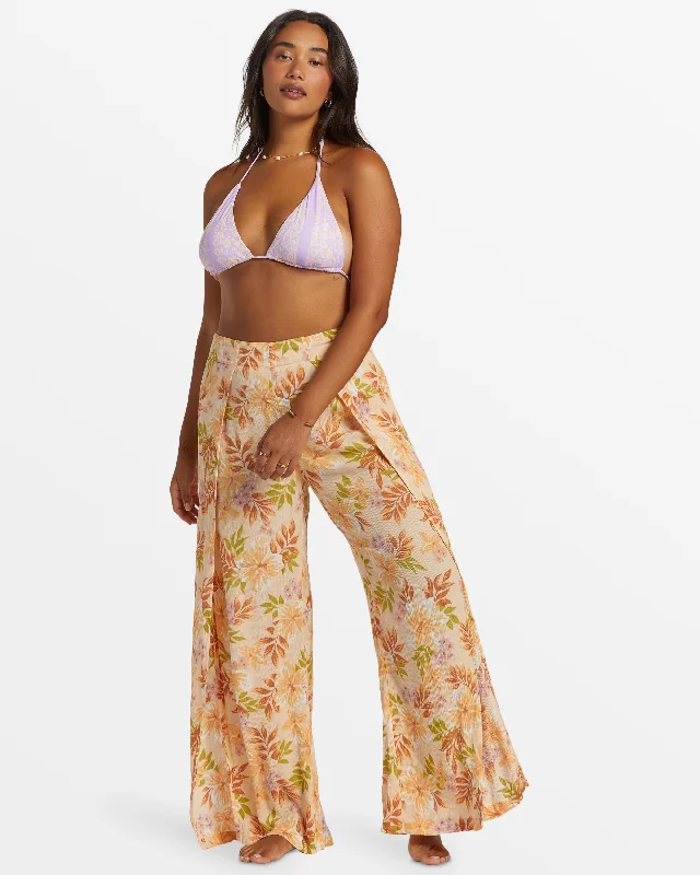 Split Spirit Floral Pants - Peach Whip Classic Bootcut Trousers