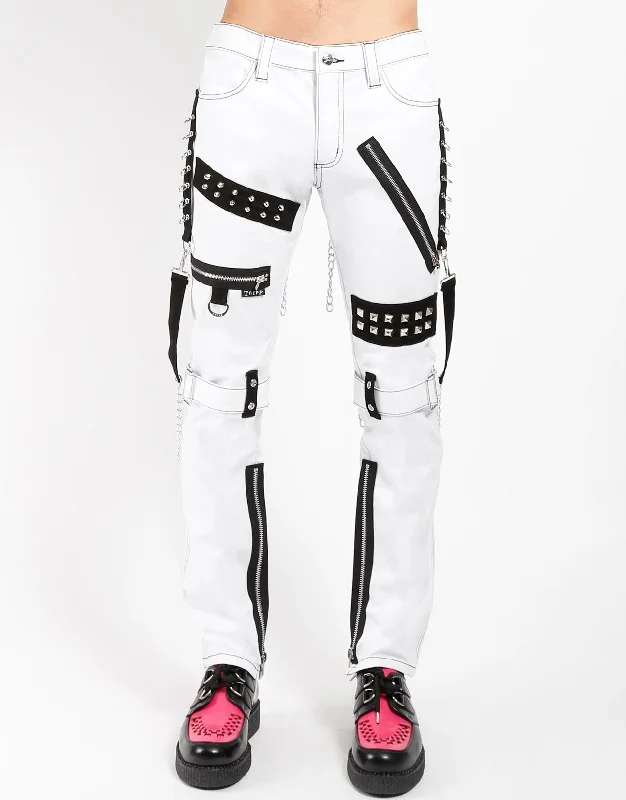 STUDDED BONDAGE PANT WHITE Chic Checkered Pants