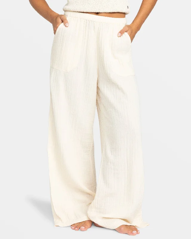 What A Vibe Wide Leg Pants - Parchment Chic Faux Leather Pants