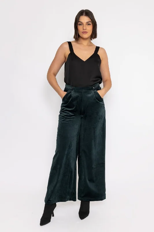 Wide Leg Velvet Pant in Teal Cozy Fitted Pants