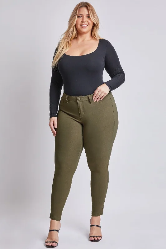 Women´s Plus Hyperstretch Skinny Pants, Olive Elegant High-Waist Pants