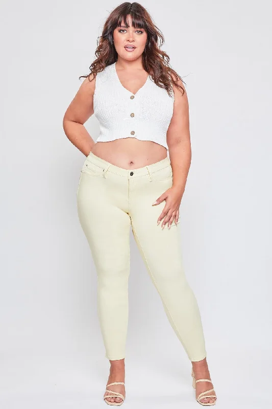 Women's Plus Hyperstretch Skinny Pants, Banana Cream Elegant High-Waist Pants