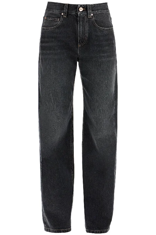 Loose Fit Jeans With Medium  - Black Cozy Tencel Blend Denim Jeans