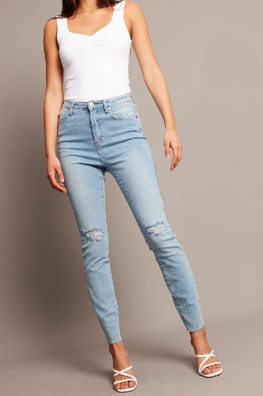 Denim Skinny Jean High Rise Fashionable Raw Hem Bootcut Jeans