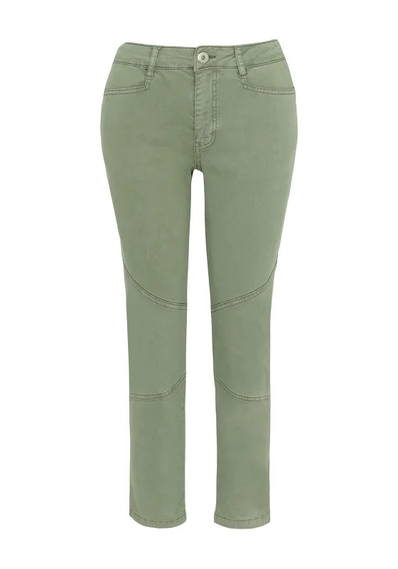 Dolcezza Cropped Jeans, Khaki Green Casual Bootcut Ripped Jeans