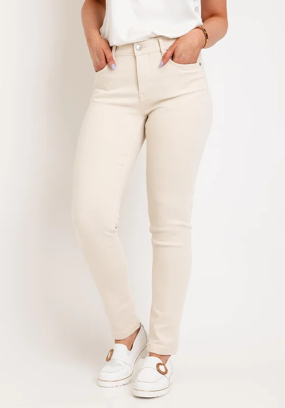 Fransa Luxe Elli Slim Leg Jeans, Oatmeal Fashionable Cropped Denim Jeans