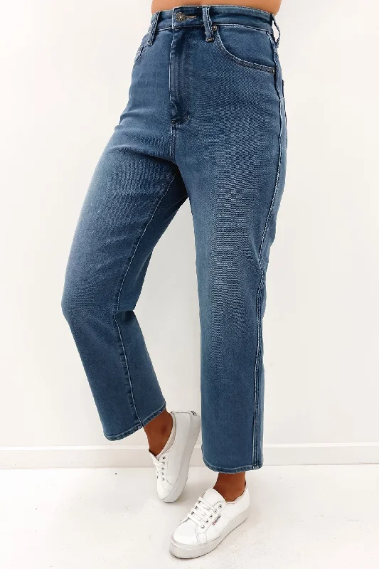 Hi Straight Jean Union Blue Trendy Pleated Waist Jeans