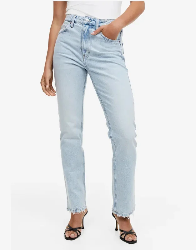 HM High Rise Straight Fit Jeans Light Blue Casual Straight-Leg Jeans