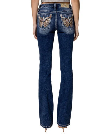 Women's Wing Boot Cut Jeans Chic Dark-Wash Skinny Jeans