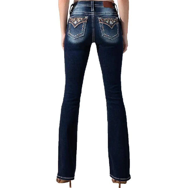 Miss Me Women's Aztec Accent Bootcut Jeans Elegant Tapered Leg Denim