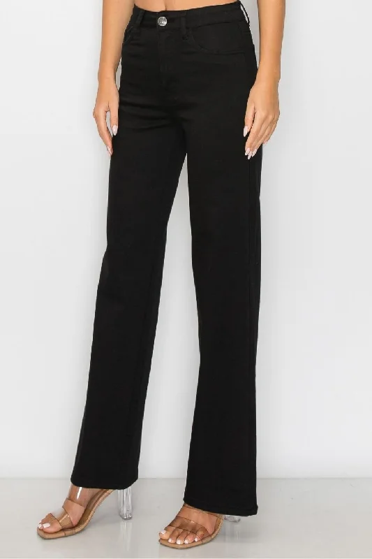 MOXI HIGH WAISTED WIDE LEG JEANS - BLACK Fashionable Jeggings Style Jeans