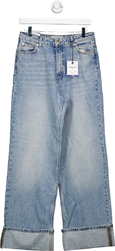 New Look Blue Adalae Wide Leg Turn Up Jeans UK 10 Trendy Low-Rise Bootcut Jeans