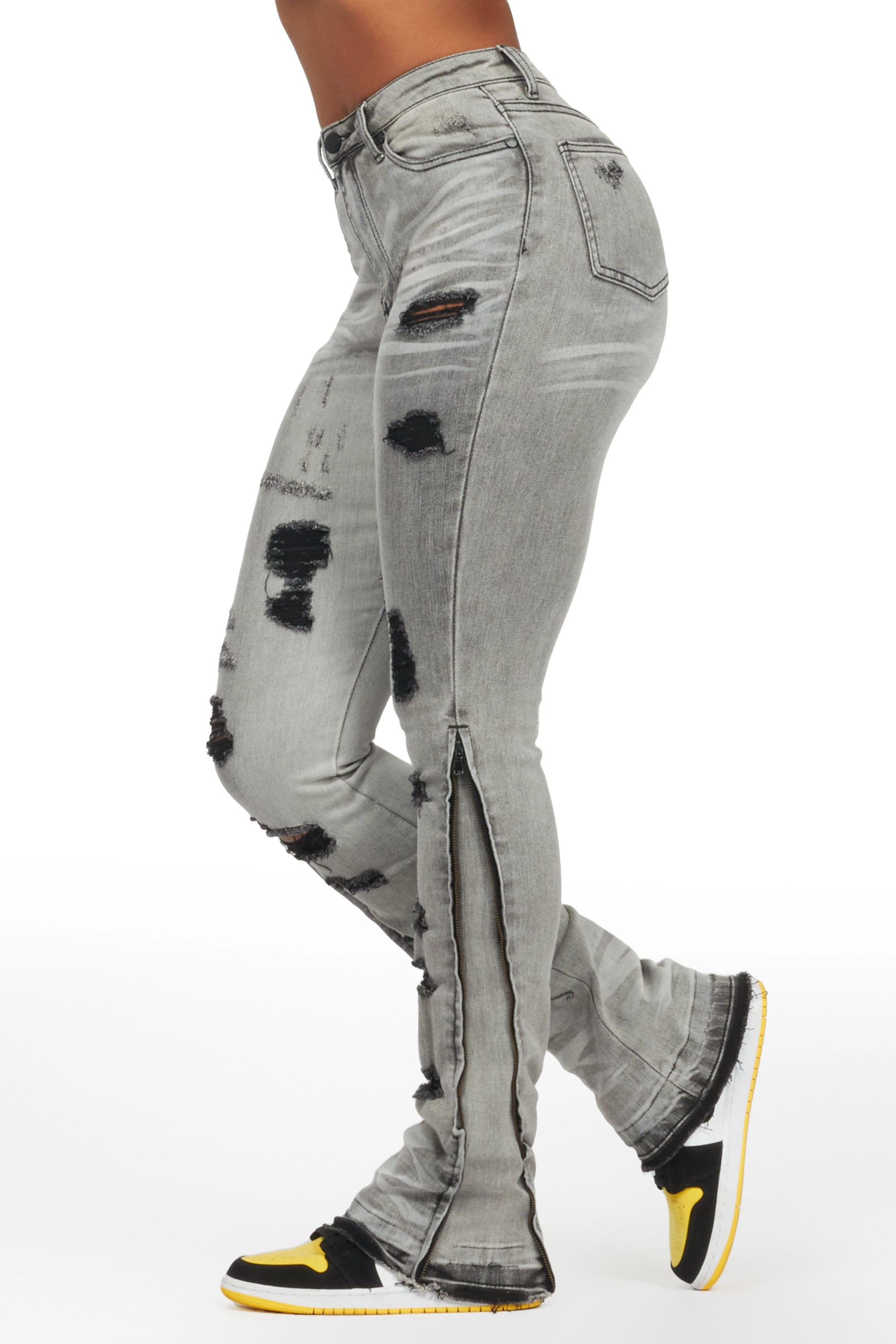 Whitley Grey Stacked Jean Fashionable Relaxed Fit Denim