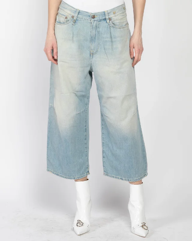 Crop Wide Leg Jeans Fashionable Vintage Wash Jeans