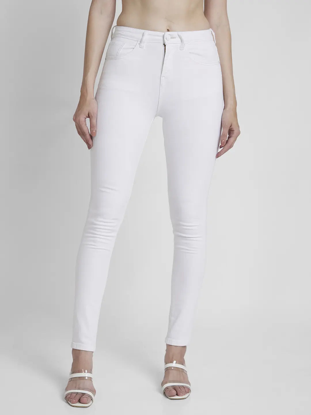 Spykar Women White Lycra Skinny Fit Regular Length Slash Knee Jeans -(Adora) Casual Wide-Legged Denim Jeans