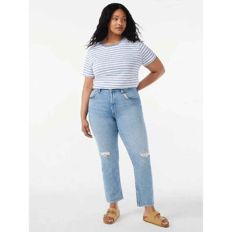 FA 90's Straight Ripped Jeans Chic Vintage-Inspired Denim Jeans