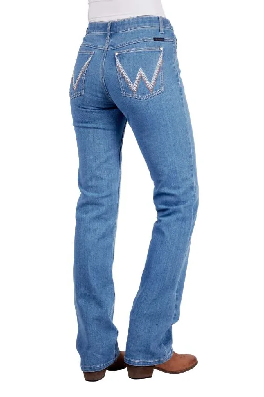 Wrangler Ladies Austin Qbaby Faded Blue Jean Elegant Tapered Leg Denim