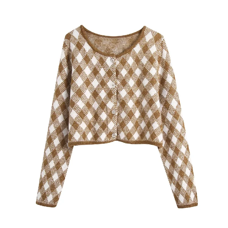 Autumn lozenged women's cardigan jacket  1355 Satin Jacket Silk Jacket Chiffon Jacket