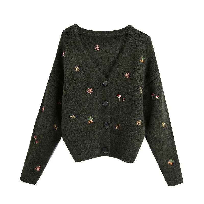 Autumn women's embroidered cardigan jacket  1344 Herringbone Jacket Houndstooth Jacket Plaid Jacket