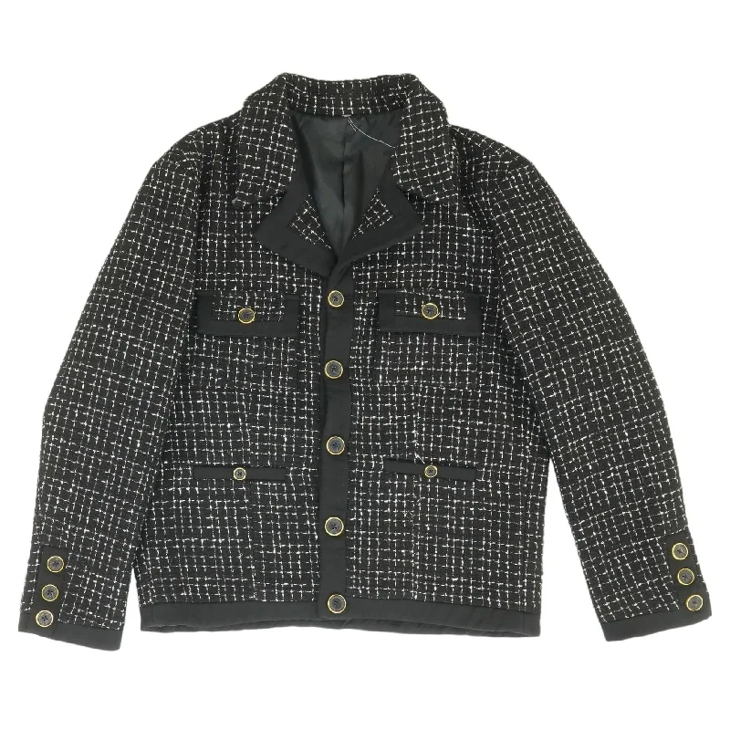 Black Check Cropped Silk Twill-Trimmed Boucle Jacket Satin Jacket Silk Jacket Chiffon Jacket