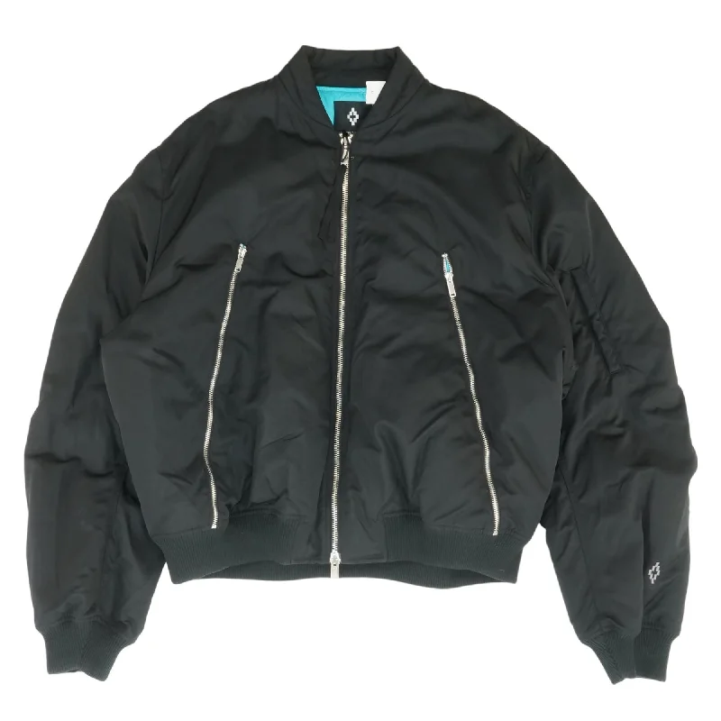 Black Solid Bomber Jacket Welt Pockets Slit Pockets Flap Pockets