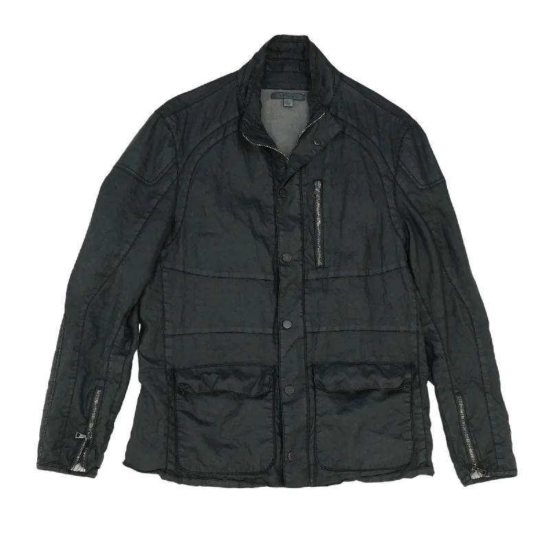 Black Zip & Snap Front Motocross Jacket Ribbed Jacket Pleated Jacket Ruffled Jacket