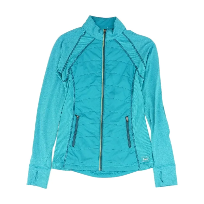 Blue Solid Active Jacket One-Shoulder Jacket Off-the-Shoulder Jacket Asymmetrical Jacket