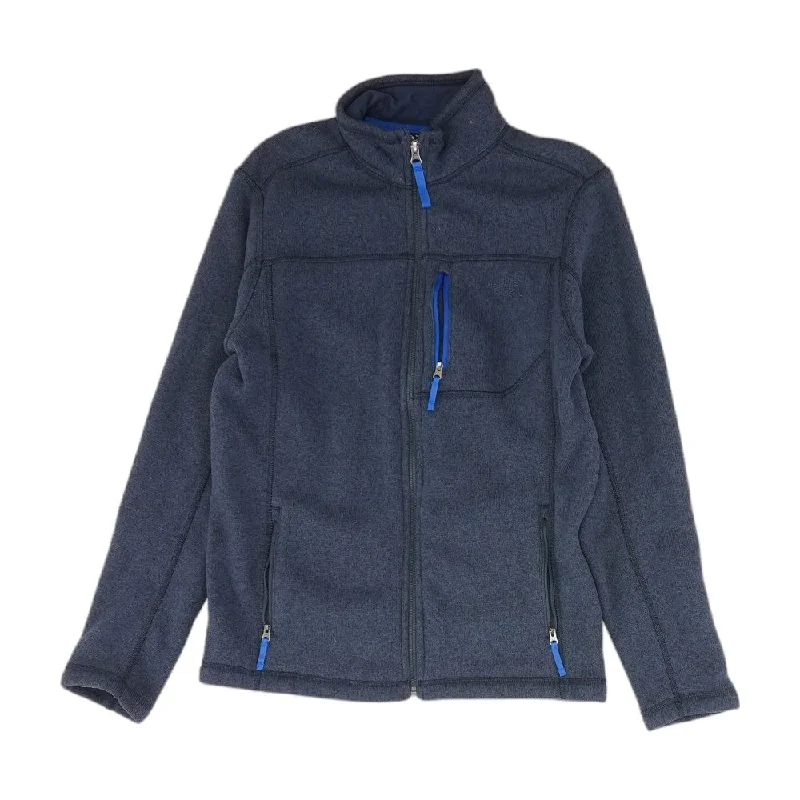 Blue Solid Lightweight Jacket Stand-Up Collar Roll-Neck Collar Turtle Neck
