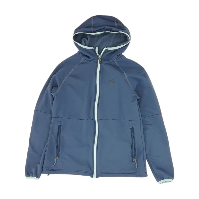 Blue Solid Lightweight Jacket Tiered Jacket Buttoned Jacket Zippered Jacket