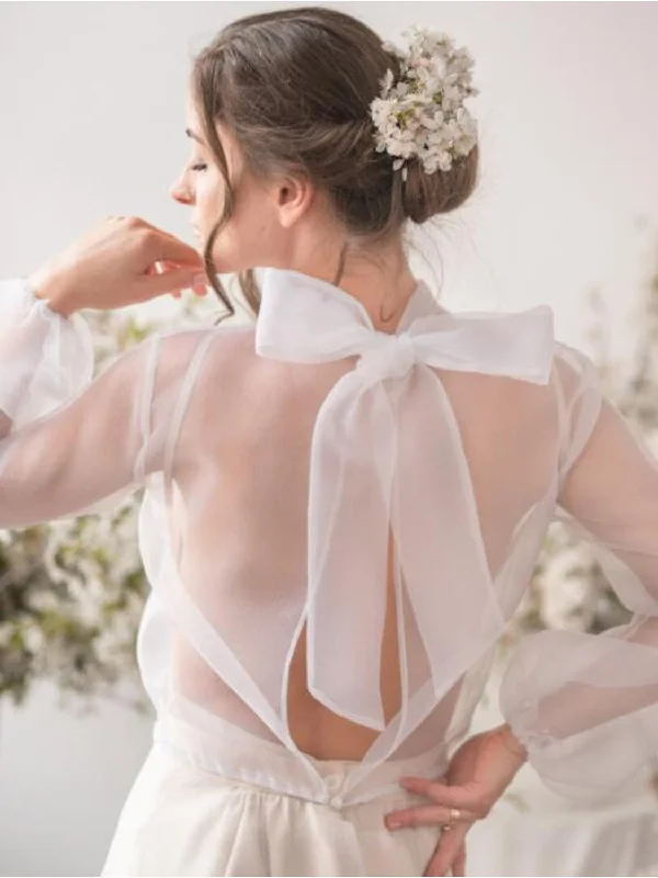 Bolero Voiles Coats / Jackets Long Sleeves Bridal Organza Wedding Wraps With Bowknot Cotton Jacket Linen Jacket Terry Jacket