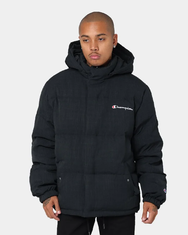 Champion Reversible Puffer Jacket Black Cotton Fabric Linen Fabric Terry Fabric