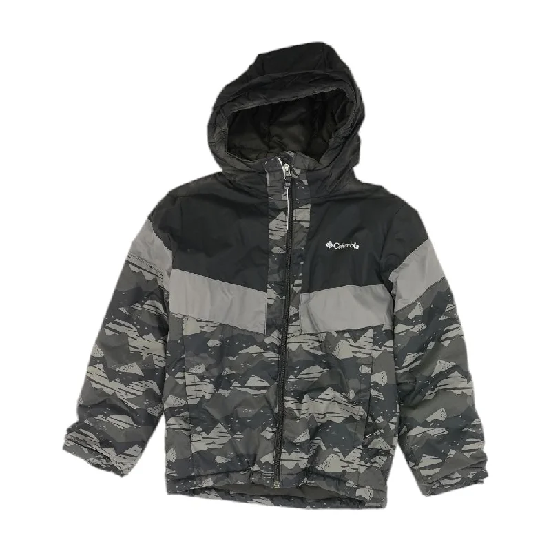 Charcoal Graphic Puffer Jacket Zippered Jacket Buttoned Jacket Snapped Jacket