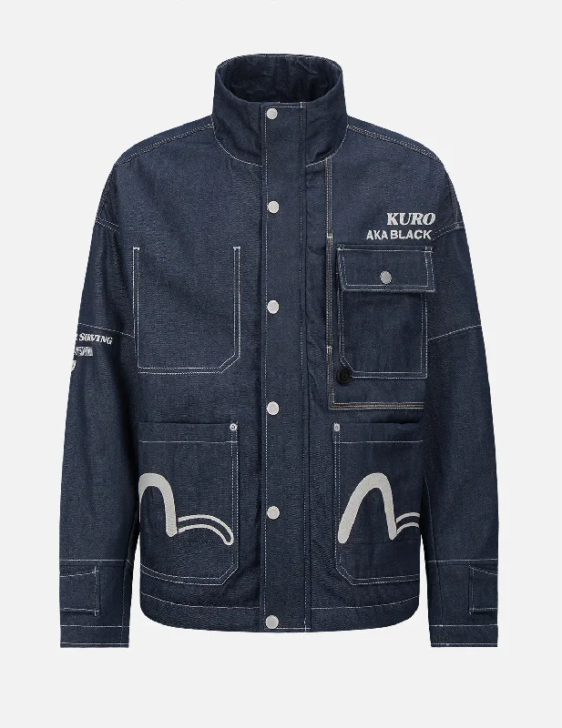 Contrast Stitching Denim Worker Jacket Insulated Jacket Fitted Jacket Loose Jacket