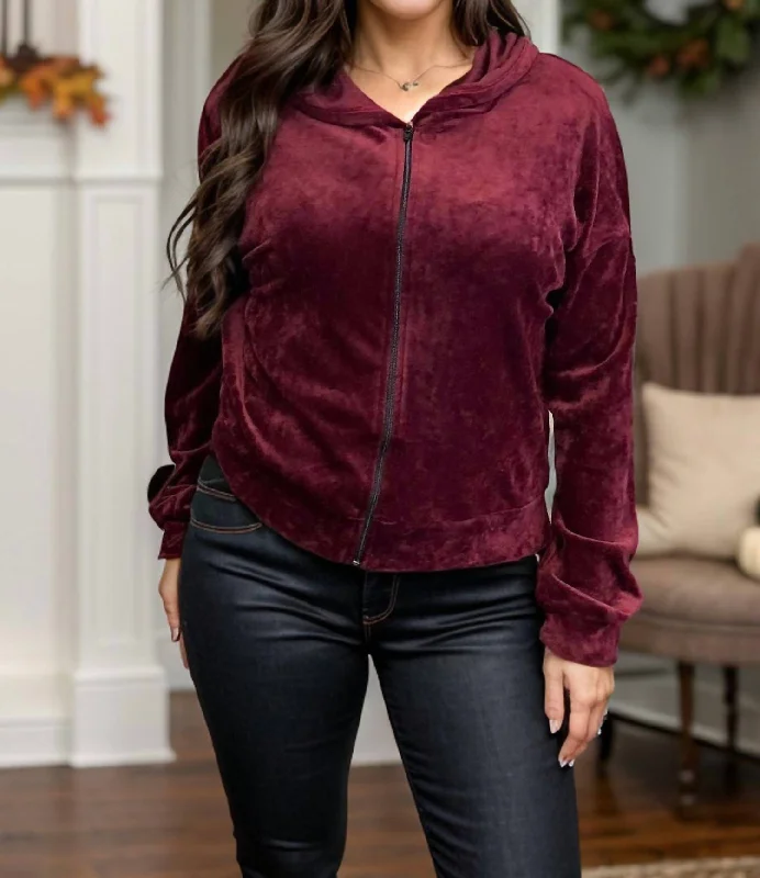 Day And Night Hooded Zip Up Jacket In Wine Appliqued Jacket Beaded Jacket Sequined Jacket
