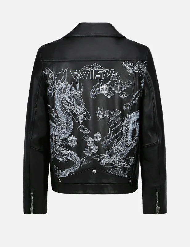 Dragon Print Leather Biker Jacket Striped Jacket Polka Dot Jacket Floral Jacket