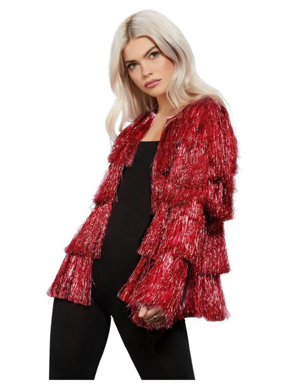 Fever Tinsel Festival Jacket Adult Red Bomber Jacket Anorak Windbreaker
