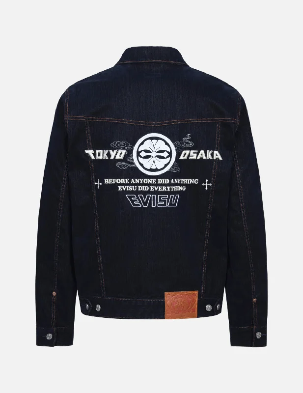 Kamon and Seagull Embroidery Regular Fit Denim Jacket Mesh Jacket Canvas Jacket Denim Jacket