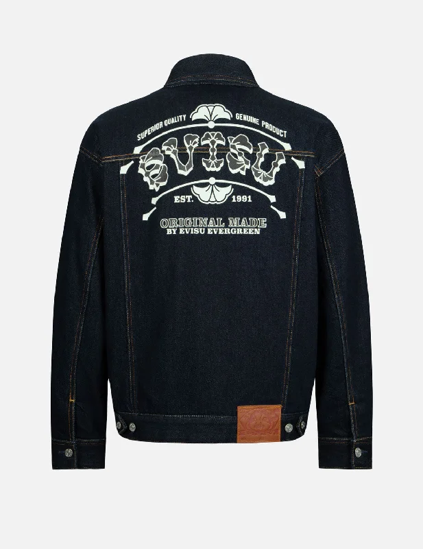 Logo and Seagull Print Loose Fit Denim Jacket Appliqued Jacket Beaded Jacket Sequined Jacket