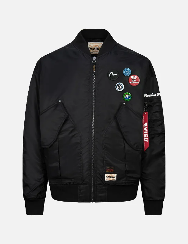 Logo Badges and Seagull Padded Embroidery Loose Fit MA-1 Padded Jacket Denim Fabric Leather Fabric Suede Fabric