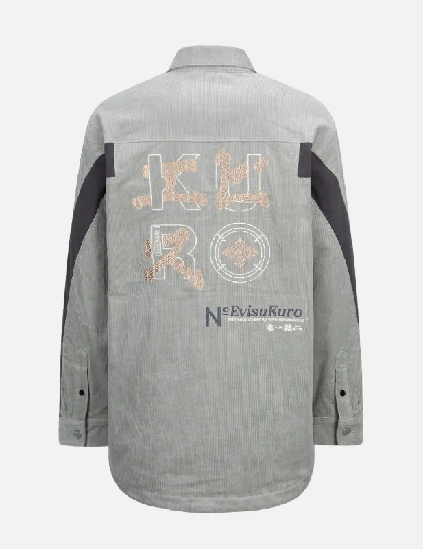 Logo Embroidered Corduroy Shirt Jacket with Sleeves Blocking Denim Jacket Leather Jacket Suede Jacket