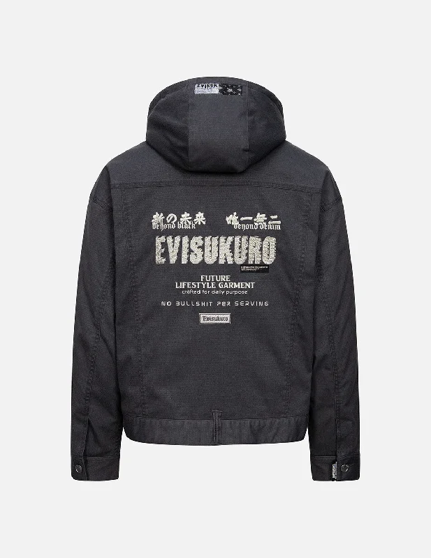 Logo Embroidery Acid Washed Relaxed Fit Padded Jacket Snapped Jacket Toggled Jacket Drawstring Jacket