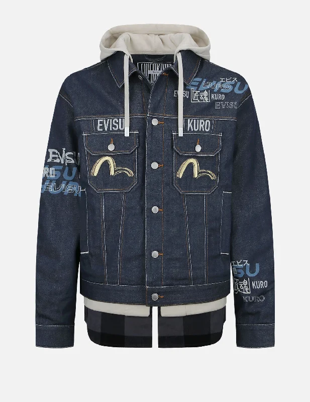 Logo Print Mock 3-in-1 Padded Denim Jacket Jersey Jacket Tulle Jacket Batik Jacket
