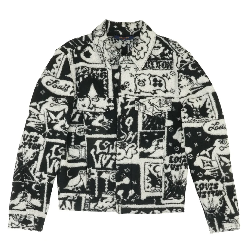 Louis Vuitton Black/White Comics Lightweight Jacket Cotton Fabric Linen Fabric Terry Fabric