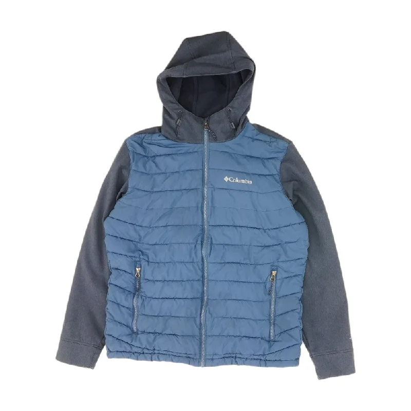 Navy Solid Puffer Jacket Welt Pockets Slit Pockets Flap Pockets