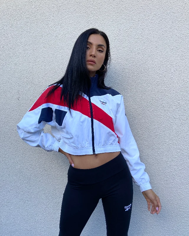 Reebok Women's Classic Vector Cropped Track Jacket White Navy/Red Plaid Jacket Tartan Jacket Houndstooth Jacket