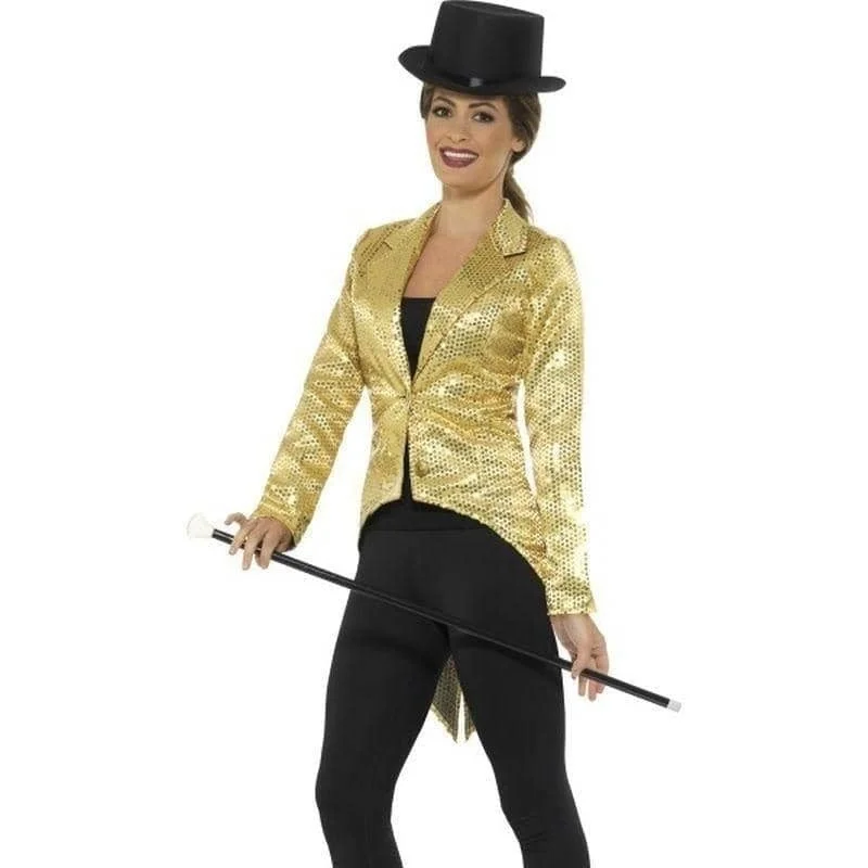 Sequin Tailcoat Jacket Ladies Adult Gold Snapped Jacket Toggled Jacket Drawstring Jacket